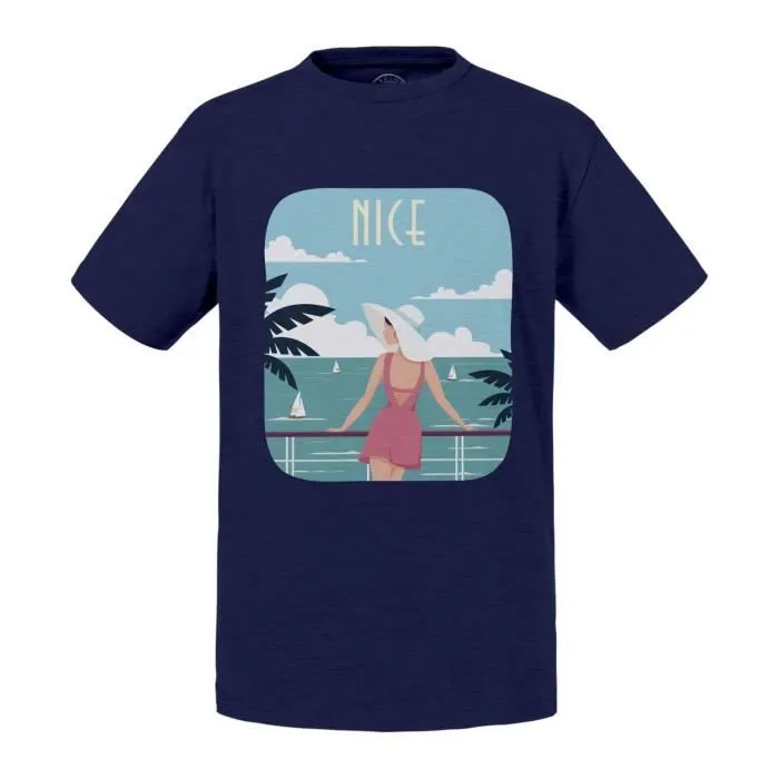 T-shirt Enfant Bleu Nice Promenade des Anglais Mer Soleil Voyage-0
