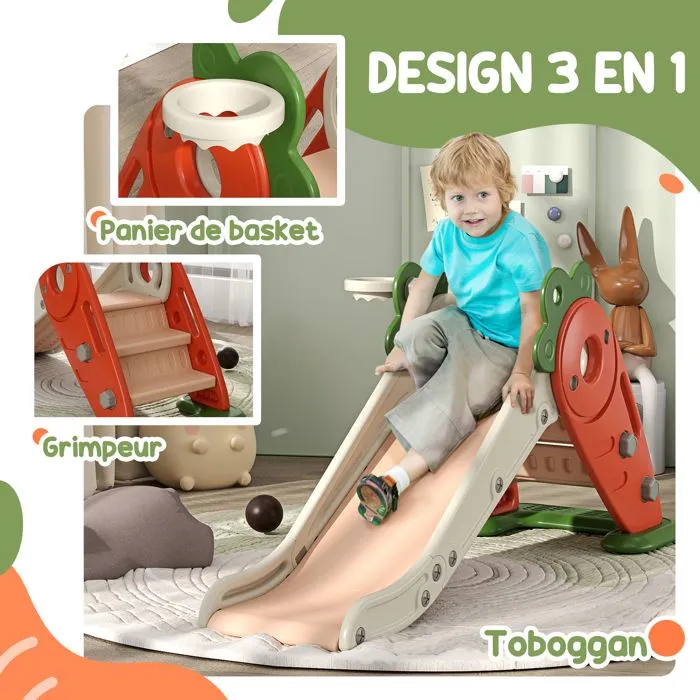 Toboggan pour enfants - AIYAPLAY pliable 3 en 1 avec panier de basket, escalade, usage intérieur ou extérieur, de 1 à 3 ans, orange-4