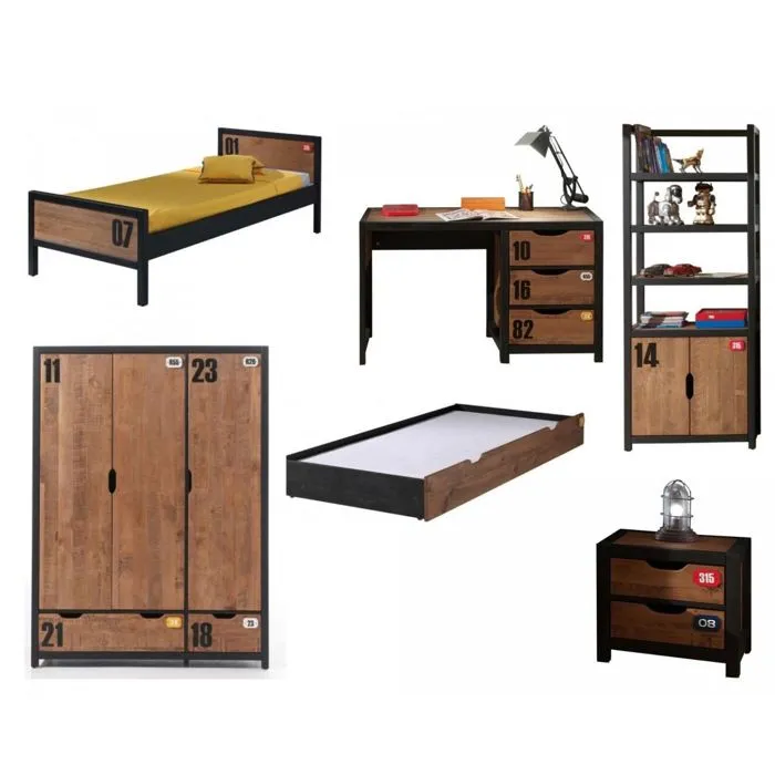 Ensemble de meubles - Alex - Lit gigogne - Armoire spacieuse - Bureau pratique - Multicolore-0