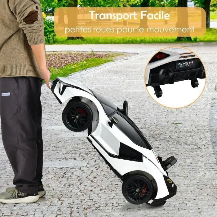 Voiture électrique Lamborghini SIAN pour enfants 3-8 ans - COSTWAY - Blanc - MP3, USB, Radio, Télécommande 2.4G-3