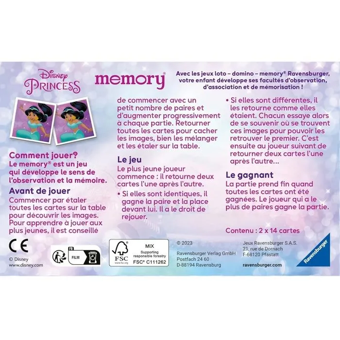 Carte de jeu Jeu Memory Disney Princesses RAVENSBURGER jeu de société en famille-3