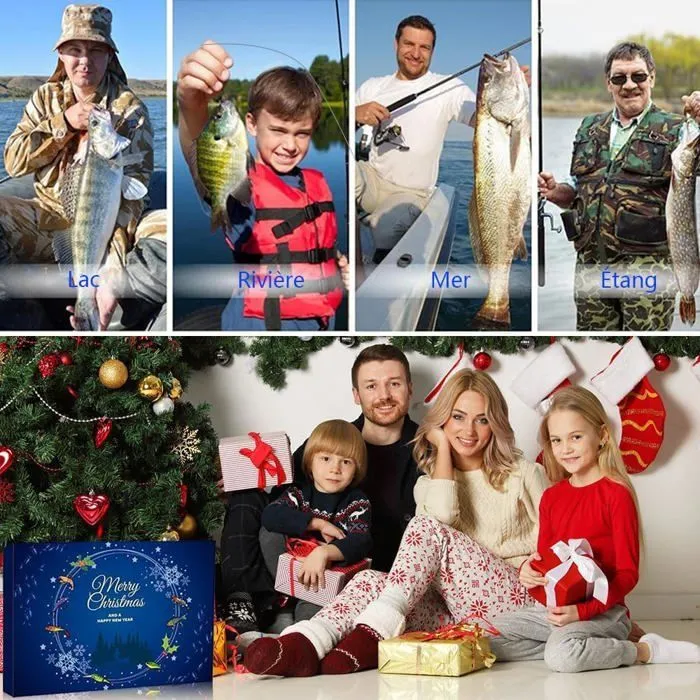 Calendrier de l'Avent Pecheur 2024,Compte à Rebours Festif avec 24 Leurres de Pêche Uniques - Cadeau Parfait pour Passionné de Pêche-2