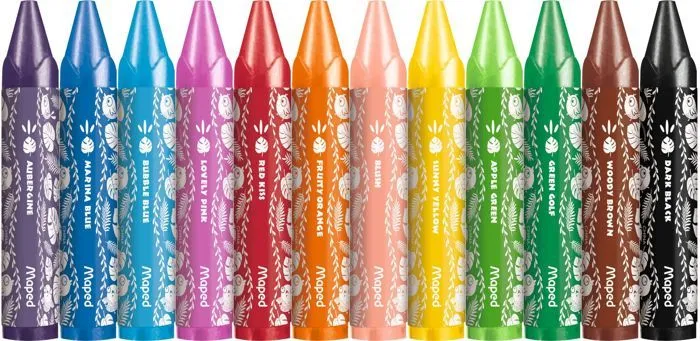 Crayons de Cire - Maped - Jungle Fever - 12 Crayons - Couleurs Éclatantes - Protection en Papier-1
