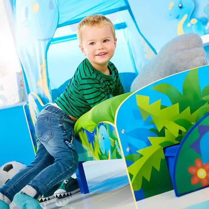 Lit Enfant Dinosaure - Marque - Modèle - Ciel de lit - Tiroir de Rangement - Matelas-1