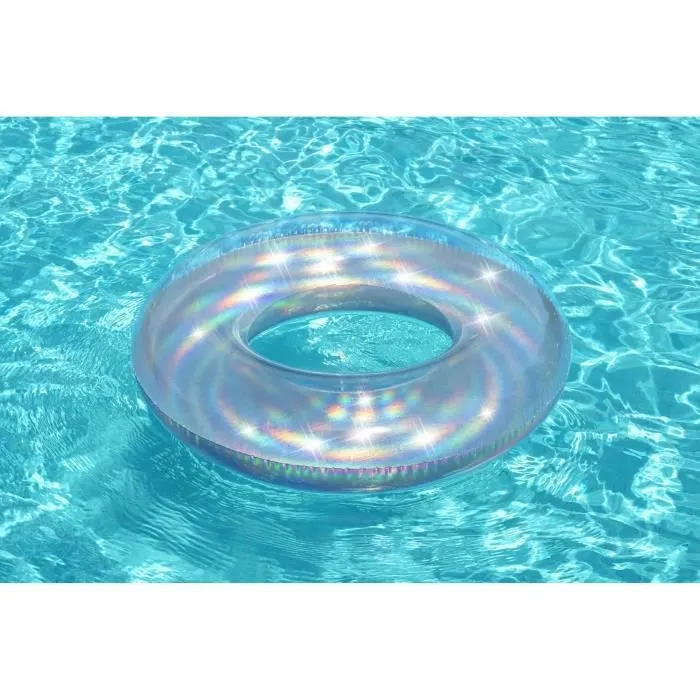 Bouée ronde - BESTWAY - Ø 107 cm - Vinyle robuste - Valve de sécurité - Patch de réparation - Iridescente argent-1