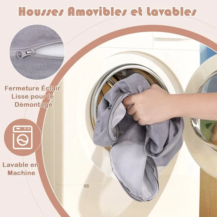 COSTWAY Canapé Bebe Modulaire pour Enfants 8 Pièces Convertible en Mousse, pour Grimper et Ramper, Tissu en Daim Confortable Gris-3