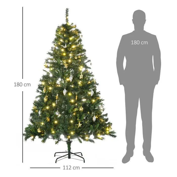 Sapin de Noël artificiel - HOMCOM - 745 branches - lumineux 200 LED blanc chaud - boules décoratives - Ø 112 x 180 cm - vert-3