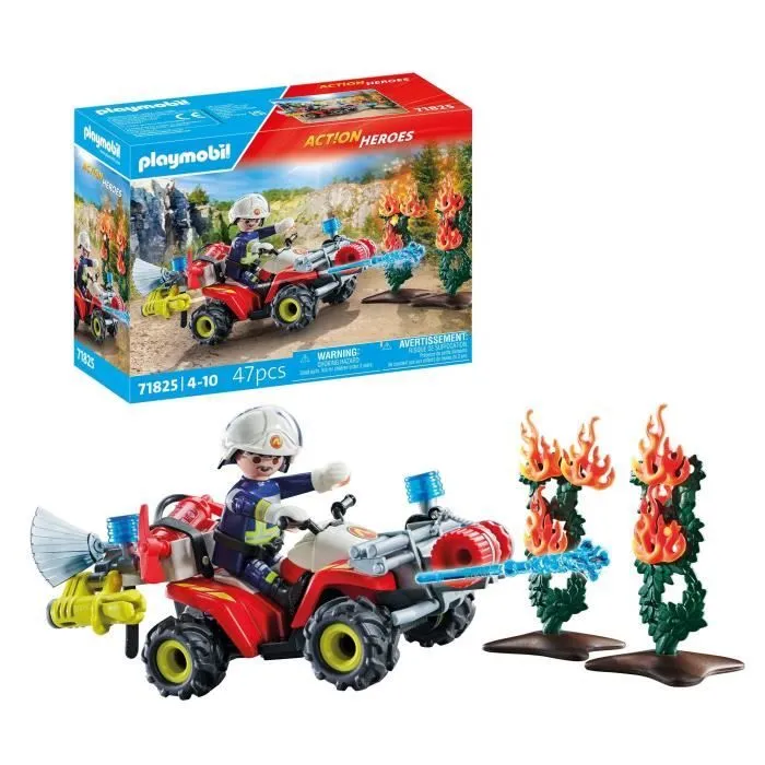 PLAYMOBIL 71825 Pompier avec quad et arbustes enflammés-3