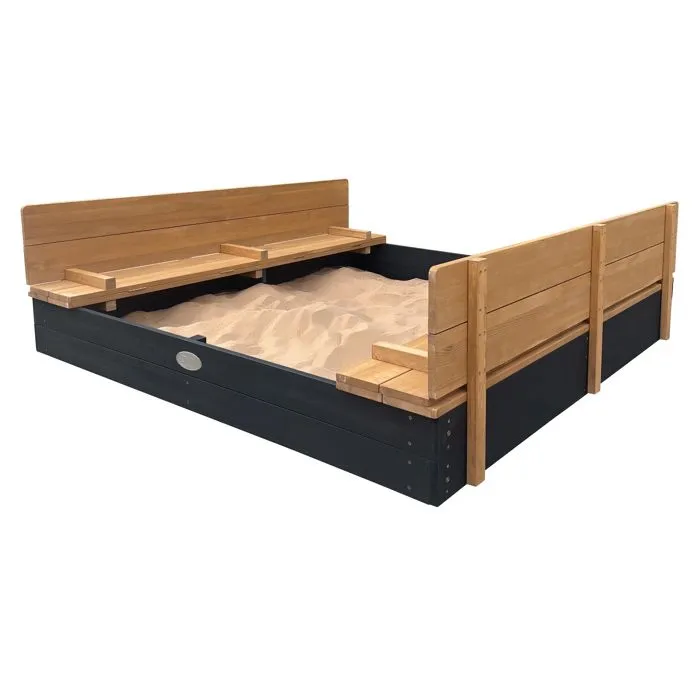 AXI Ella XXL Bac à Sable Enfant Anthracite & Marron | Bac à Sable pour Enfants en Bois FSC avec Couvercle & Banc | 150 x 150 cm-0