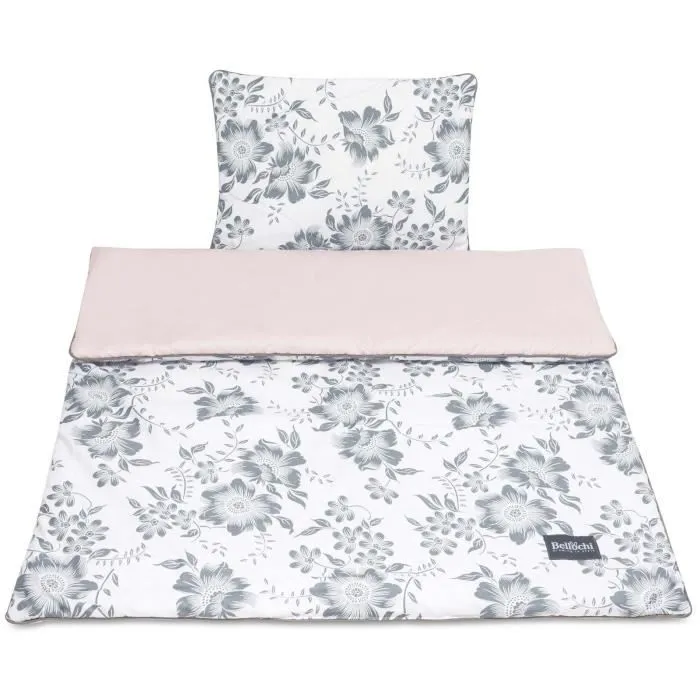 Bellochi Set de Couette Bebe 75x100 cm et Coussin Enfant 30x40 cm - Réversible et Lavable - Coton - Pink Berry-1