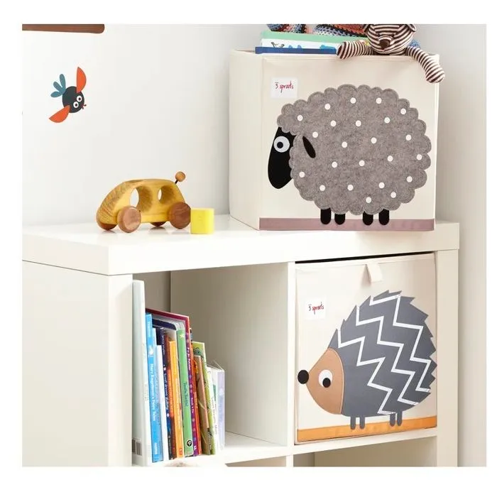 Sac et bac à jouets - Coffre à jouet Mouton - 100% Polyester - Gris - 33x33x33 cm-0