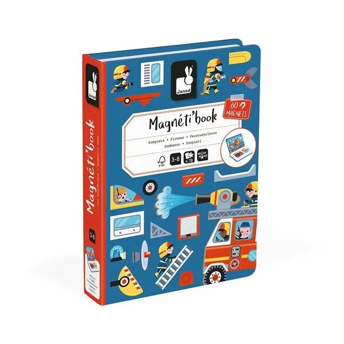 Magnéti'Book Pompiers - Jeu Educatif Magnétique 60 Aimants + 18 Modèles - Jouet Enfant en Carton FSC - Dès 3 Ans-0