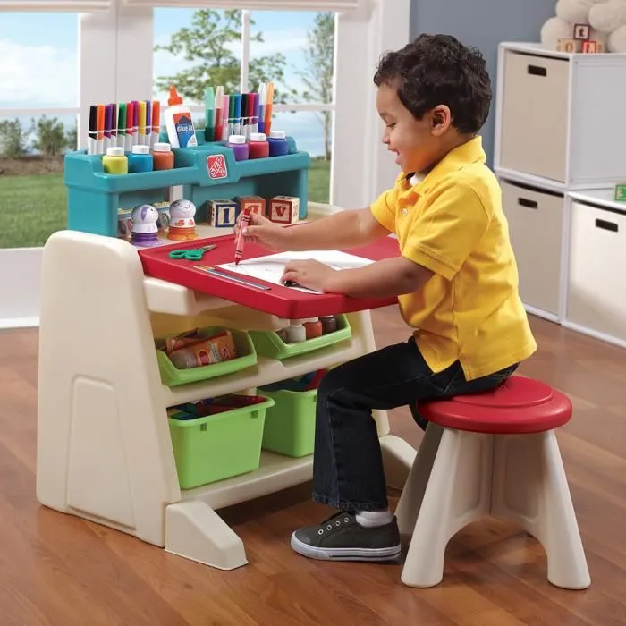 Bureau 2 en 1 - Tableau de dessin magnétique - 60x48x66 cm - Plastique résistant - Multicolore-3