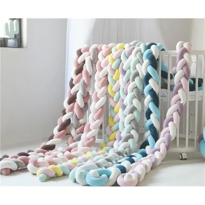 3M Tour de Lit Coussin Serpent Coussin Tressé Pare-chocs Velours Protection Bébé (Blanc+Rose+Rose Fonce)-3