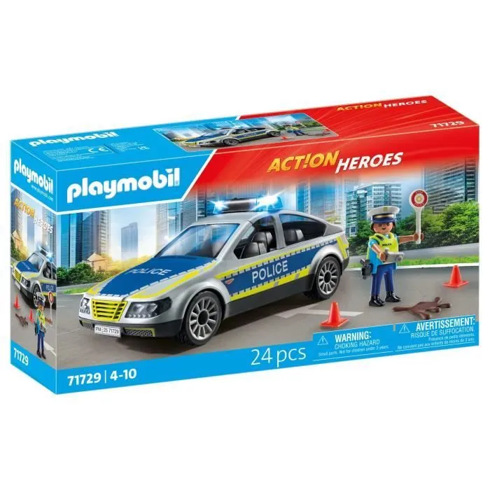 PLAYMOBIL 71729 Voiture police avec sirène et gyrophare, Action Heroes, Les policiers, 24 pièces, Dès 4 ans-0