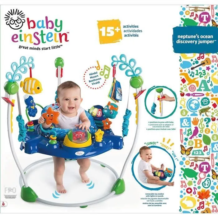 BABY EINSTEIN Aire d'éveil bébé multi-jouets, siège à rebonds, pivotant 360° - Neptune - Jouet tortue amovible,13 jeux multilingues-3