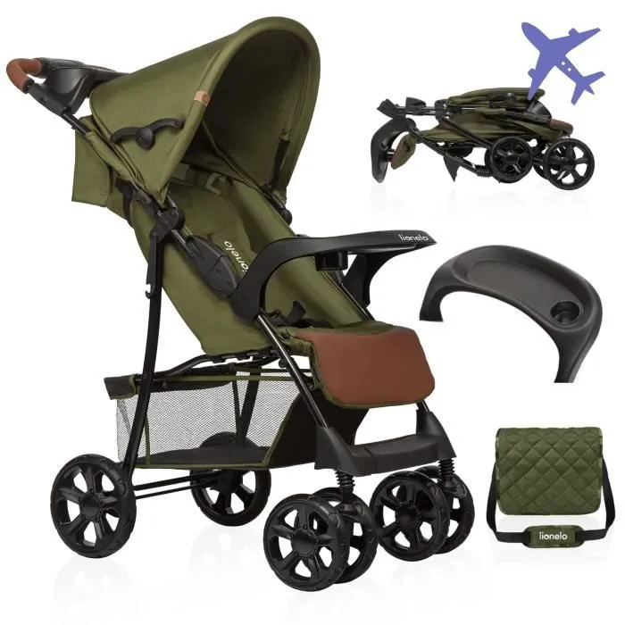 Poussette canne LIONELO Emma - Ceinture 5 points de sécurité - accessoires sac inclus - Vert-0