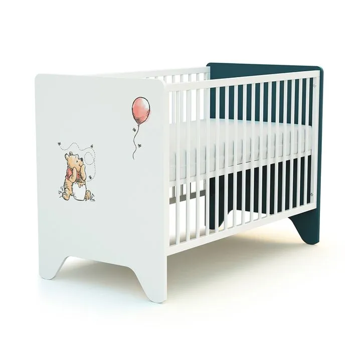 AT4 - Lit bébé 60 x 120 cm DISNEY Exploring Winnie - Réglable 3 hauteurs - Bleu Canard-0