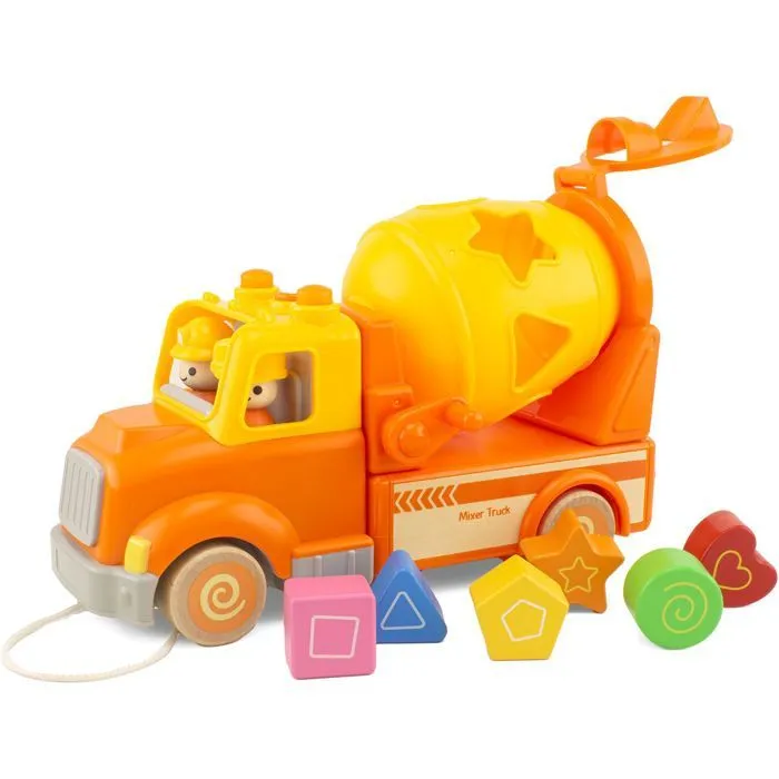 Véhicule miniature - Ulysse - Routoudou - Camion toupie - 2 personnages amovibles - 6 blocs en bois - 28 cm-0