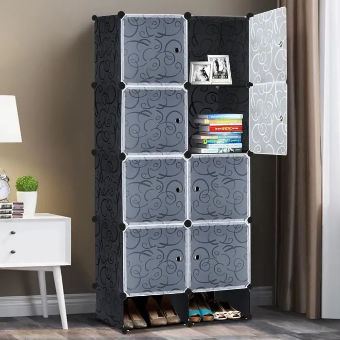 HENGMEI Armoire de rangement 8 boîtes avec porte DIY Étagère Système Penderie à monter soi-même, Noir-2