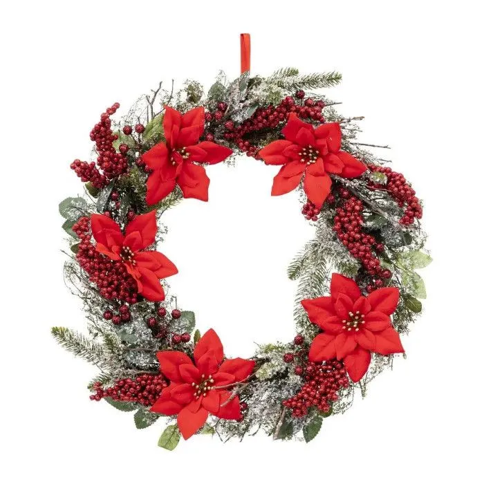 Couronne de Noël Poinsettia "Soir" 50cm Rouge-0