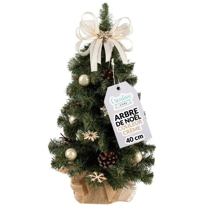 Sapin de Noel Artificiel Crème 40cm - Creative Home - Petit Sapin de Noel - Decoration Noel-0