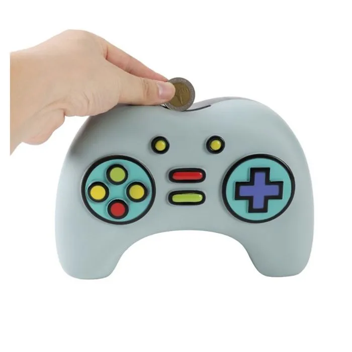 Tirelire - Let's Play - Manette de jeux vidéo - Plastique - Bleu - 19x16x16 cm-0