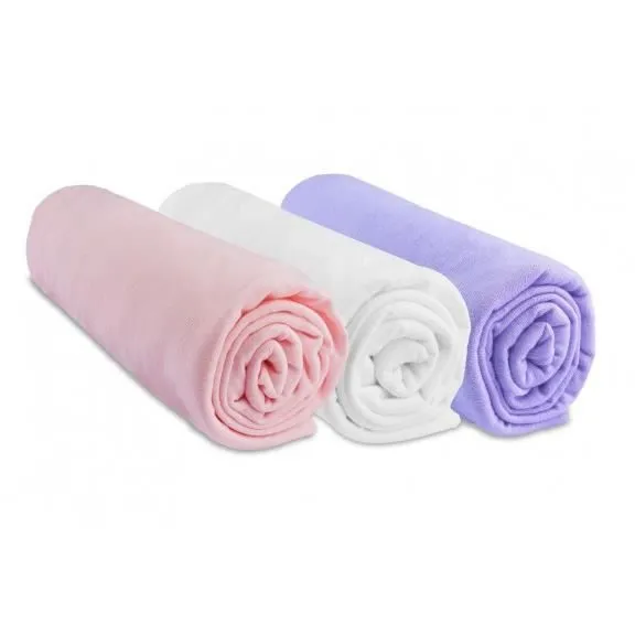 Lot de 3 Draps housse Jersey coton 70x140 fille - EASY DORT - Pack petite fille - Rose, blanc, parme-0