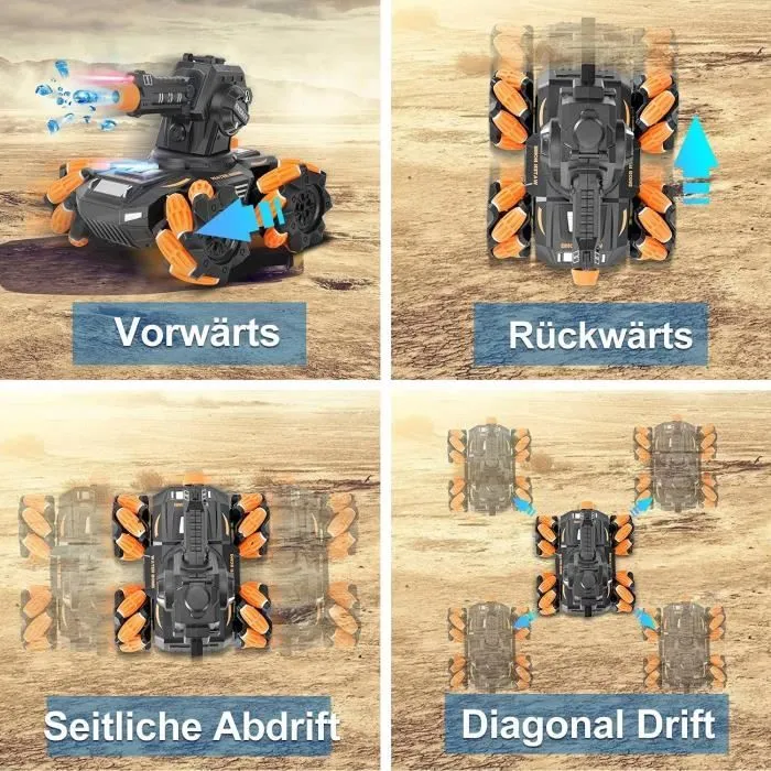 RC Panzer - Voiture télécommandée - Méca rotative à 360 ° - Tire des bombes à eau RC avec musique et LED - 3 paquets de bombes [577]-3