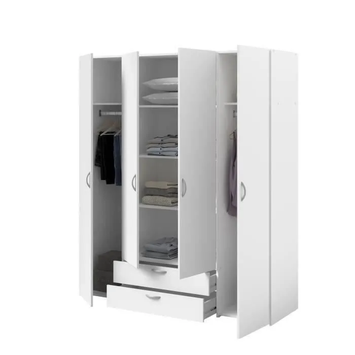 Armoire VARIA - Décor blanc - 4 portes battantes + 2 tiroirs - L 160 x H 185 x P 51 cm - PARISOT-4