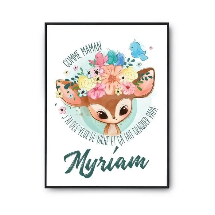 Affiche prénom Myriam Biche | Poster pour chambre bébé et enfant pour décoration murale qualité papier Premium A4-0