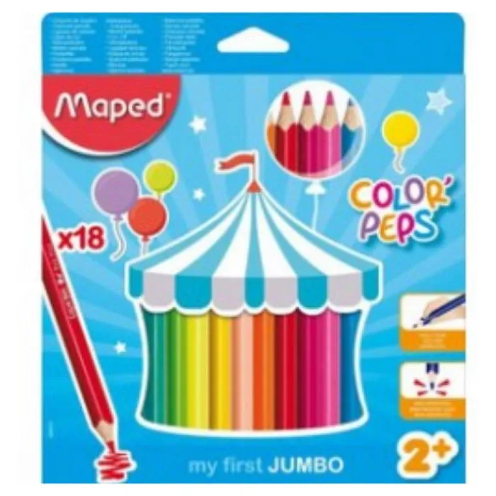 Crayons de Couleur - Maped - ColorPeps Maxi - 18 Crayons Jumbo - Forme Triangulaire - Pour Enfants +2 ans-2