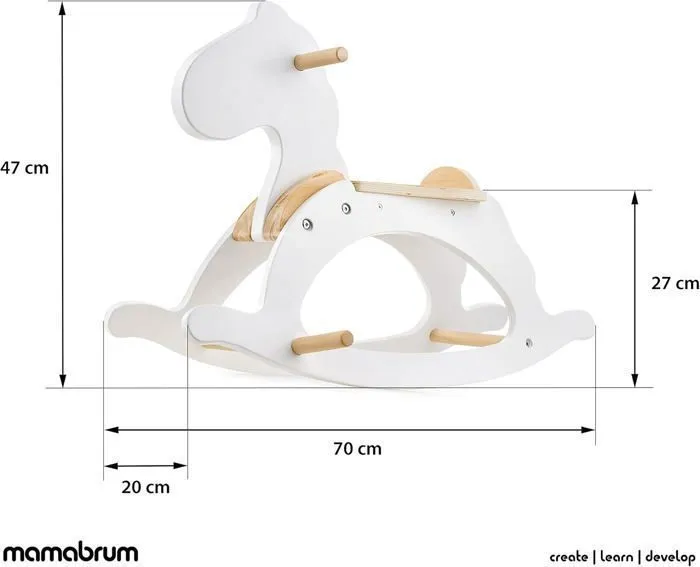 Mamabrum Cheval à Bascule Bois pour Enfant - Jouet à bascule enfant- Garçon Fille +12 mois - 50 KG Max- Design - Blanc-1