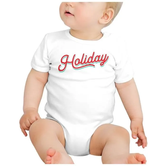 Body Bébé Manche Courte Blanc Holiday Vintage Style 70's Vacances Été Noel-1
