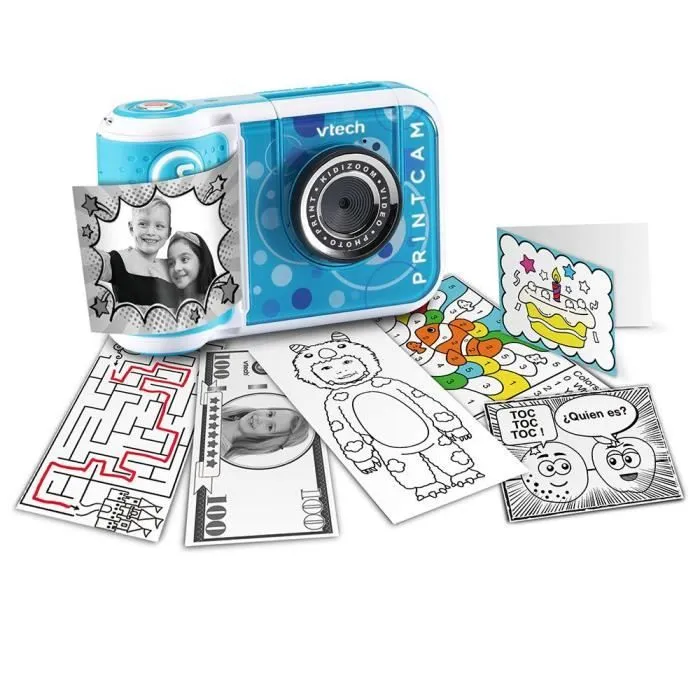 Appareil photo - VTECH - Kidizoom Print Cam Bleu - Selfies faciles - Effets photo spéciaux - Jeux-0