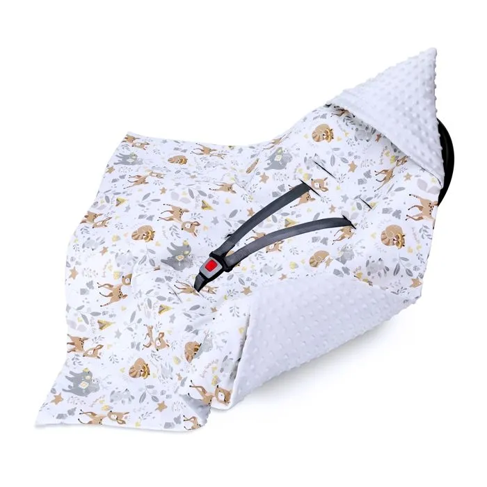 Couverture enveloppante bébé nid d Ange siège Auto Été-Printemps - 90 x 90 cm - Gris avec Animaux-0