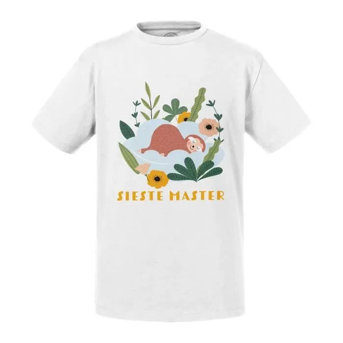 T-shirt Enfant Blanc Paresseux Sieste Master Dessin Illustration-0