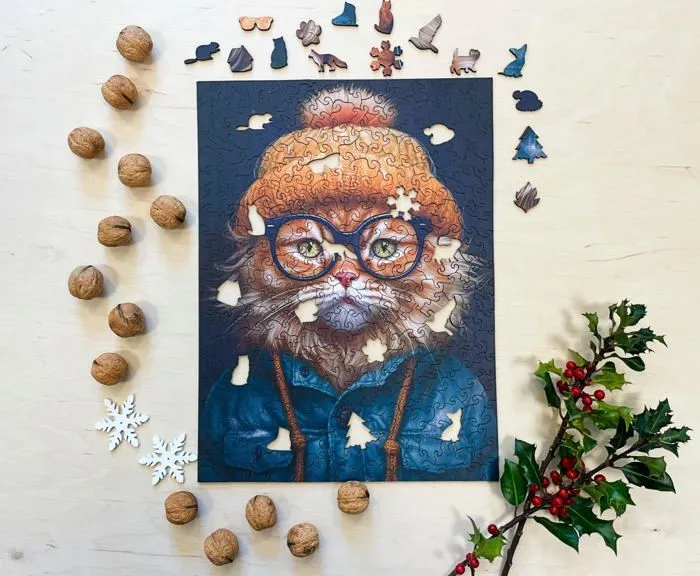 Puzzle en bois pour Enfants - Série Cold is cool - Le froid, c'est cool - Chat gingembre - 27,5 x 37cm - 316 Éléments - Milliwood-3
