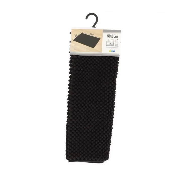TENDANCE - Tapis de salle de bain Noir en Microfibre Boules 50 x 80 cm-0