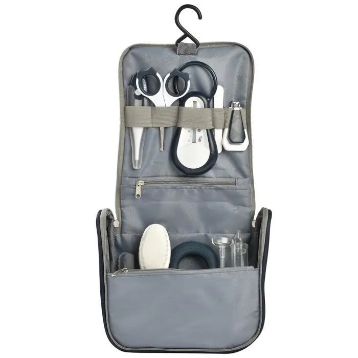 BÉABA - Trousse de Toilette Bébé - 9 Accessoires - Thermomètre Bain et Digital - Anneau Dentition - Masseur de Gencives - Night Blue-1