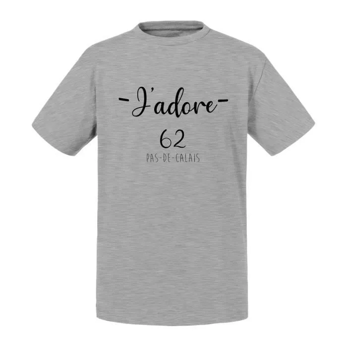 T-shirt Enfant Gris J'Adore 62 Pas De Calais Departement France Region Arras-0