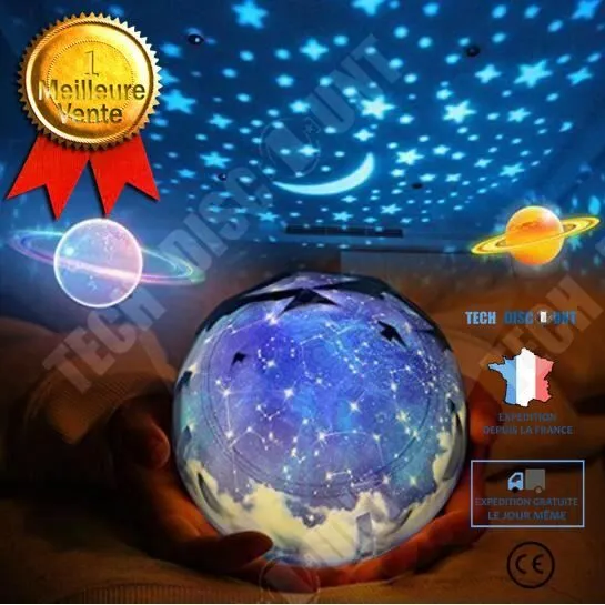 TD® Veilleuse de nuit enfant décoration chambre intérieur cosmos projecteur d'étoiles fonction projection ciel étoilé lumière effet-0