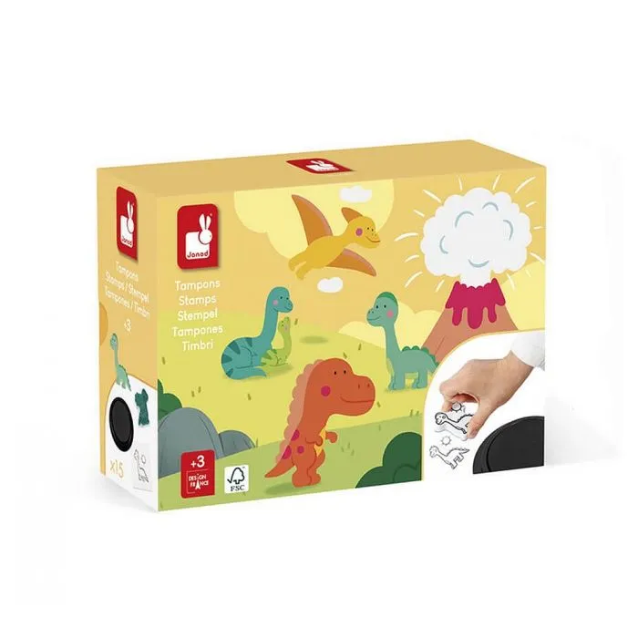 Tampons en Mousse Dinosaures - Janod - 15 Tampons et 1 Encrier - Loisirs Créatifs Enfant - Jaune-1