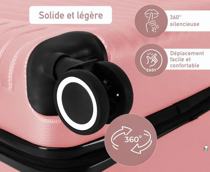 Valise Moyenne - TROLLEY ADC - 65x40x25cm - Coque Rigide ABS - 4 Roues 360° - Serrure à Combinaison - Rose-4