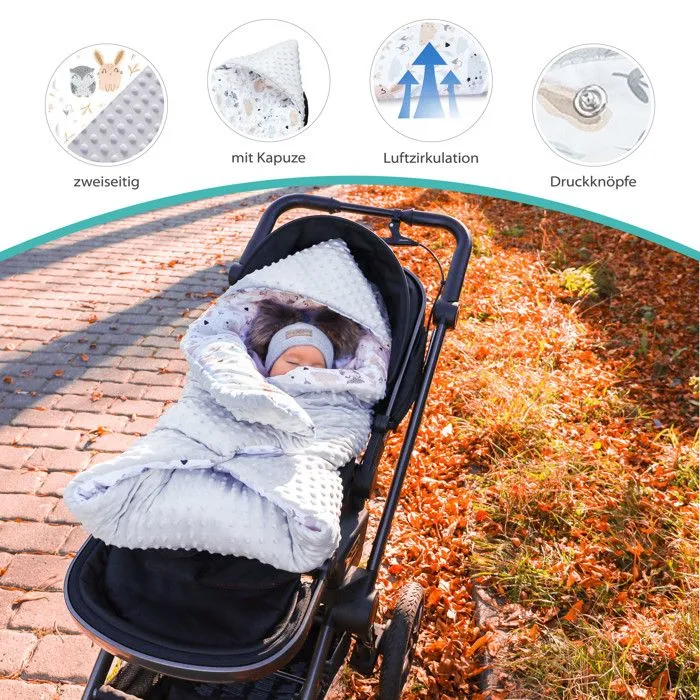 Couverture pour bébé 90 x 90 - utilisable sur Le siège Auto, de la Poussette couverture d'hiver Animaux gris clair-2