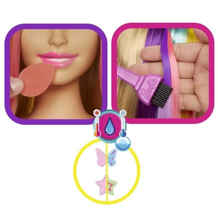 Barbie®-Ultra Chevelure-Tête à Coiffer blonde mèches arc-en-ciel HMD78-4