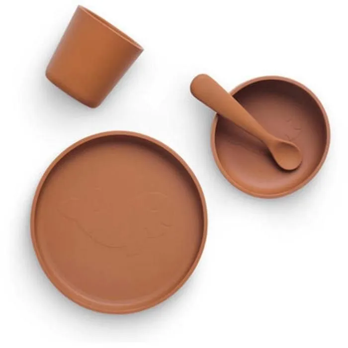 Coffret de table bébé Silicone Caramel (4pcs) - Set vaisselle - Assiette Verre Couverts-2
