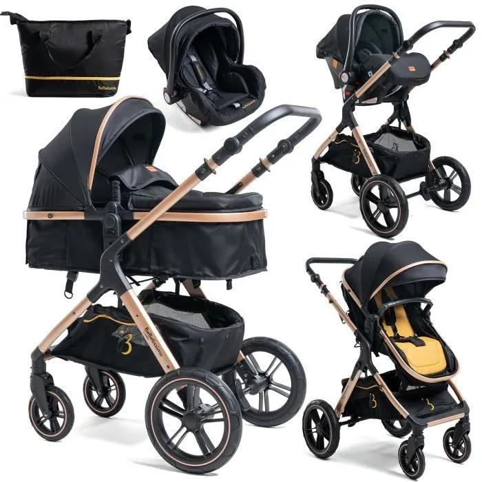 BEBELISSIMO - Poussette combinée trio 3 en 1 - siège auto 0m – nacelle – dès la naissance – jusqu’à 22kg – Gold Edition-0