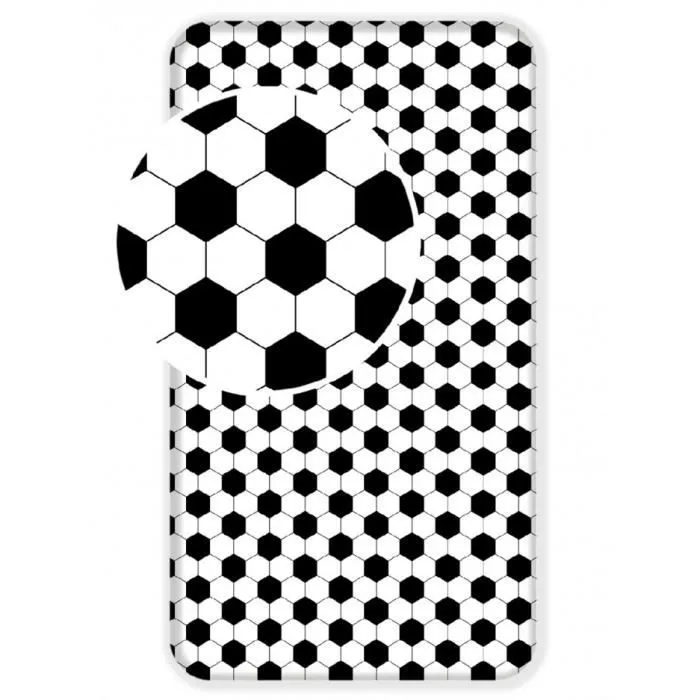Drap Housse - Football - Noir et Blanc - 100% Coton - 90x200cm - Lavable en Machine-0