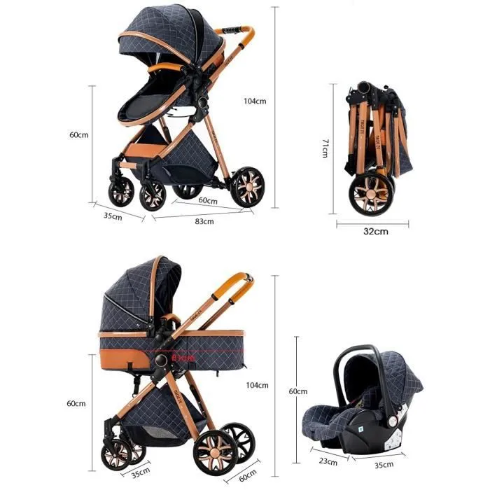 Bebeboutik Poussette 3 en 1 Bebe Combinee Siege Auto Landau Nacelle Reglable Sac a Langer Haute Qualite Poussette Canne Chocolat